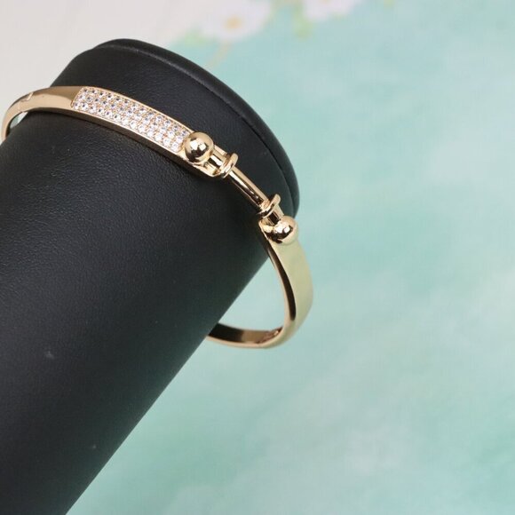 Rose Gold Bangle with Ball-End Design and Crystal Pavé Accent, XPBL0566 - Picture 7 of 12